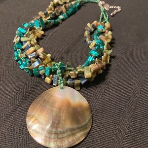 Multi-strand Necklace with Shell Pendent